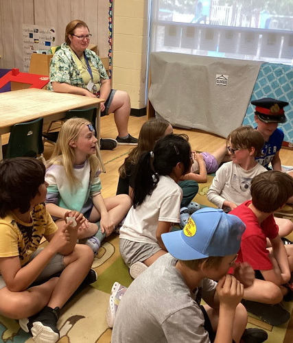 Group of school-age children with one wearing the hat